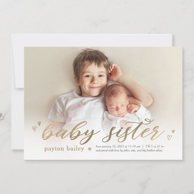 Little Hearts Baby Sister Birth Announcement (Front)
