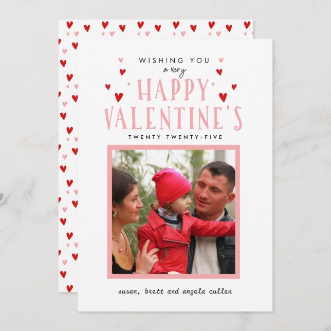 Little Hearts Calligraphy Valentine Day Photo Card (Front/Back)