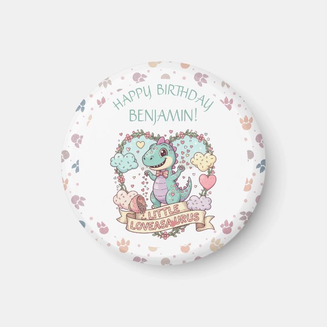 Little Hearts Dino Birthday Personalized Magnet (Front)