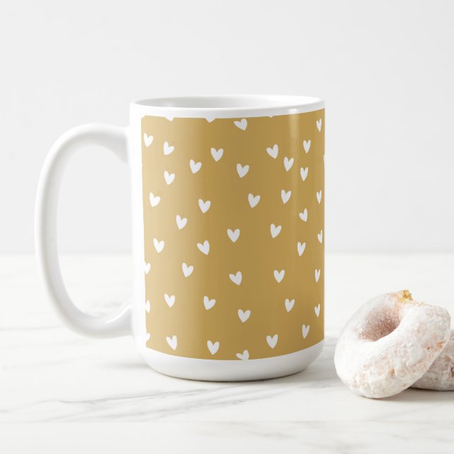 Little hearts ochre classic coffee tea mug (With Donut)