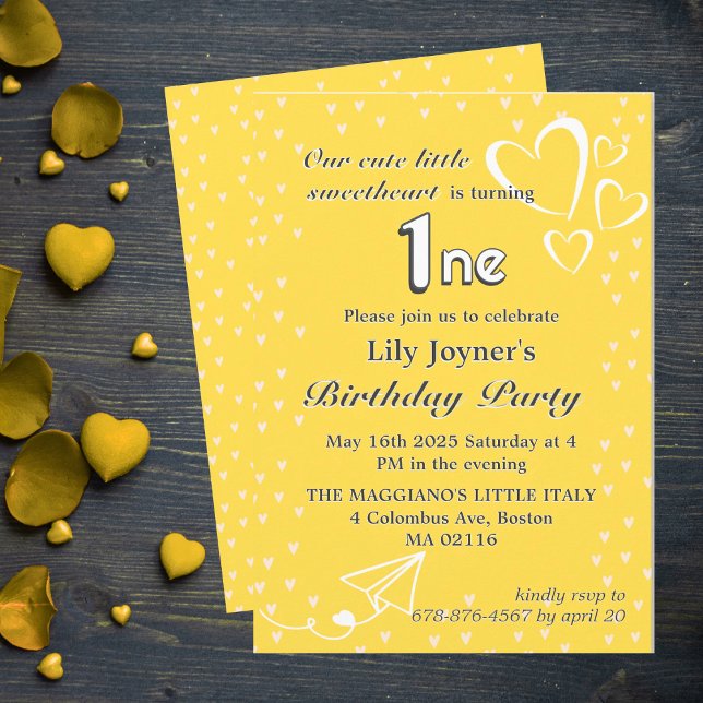 Little Hearts Yellow Birthday Invitation (Creator Uploaded)