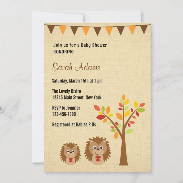 Little Hedgehog Baby Shower Invitation Rustic (Front)