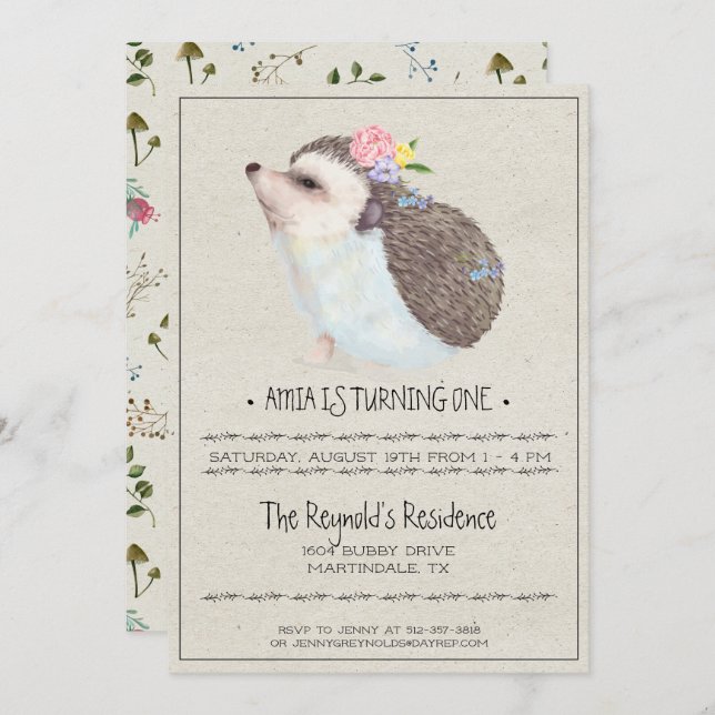 Little Hedgehog Party Invitation (Front/Back)