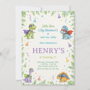Little Hero Big Adventure Dinosaur Birthday Color Invitation