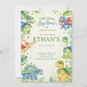Little Heroes Big Roars Dinosaur Birthday Invitation