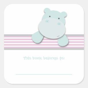 Little Hippo {Pink}   Bookplates Square Sticker