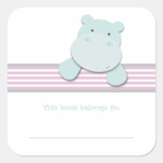 Little Hippo {Pink} | Bookplates Square Sticker