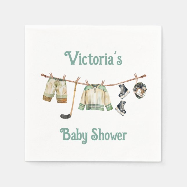 Little Hockey Player Baby Shower Clothesline Napkin (Front)