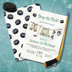 Little Hockey Player Birthday Party Clothesline Invitation