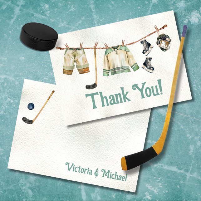 Little Hockey Player Clothesline Thank You Note Invitation (Creator Uploaded)