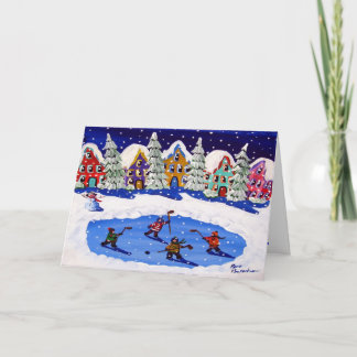 Little Hockey Players Ice Skate Winter Art Card