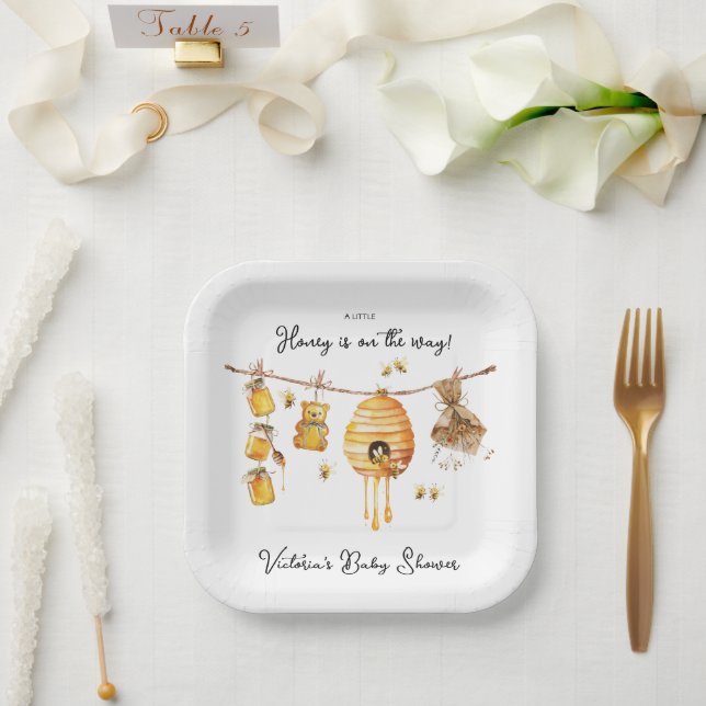 Little Honey Bee Baby Shower clothesline Paper Plate (Wedding)