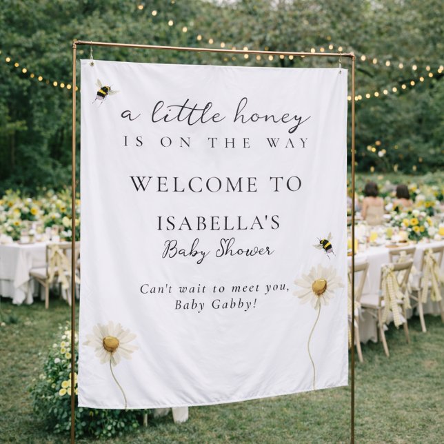 Little Honey Bee Baby Shower Fabric Welcome Sign Tapestry (Creator Uploaded)