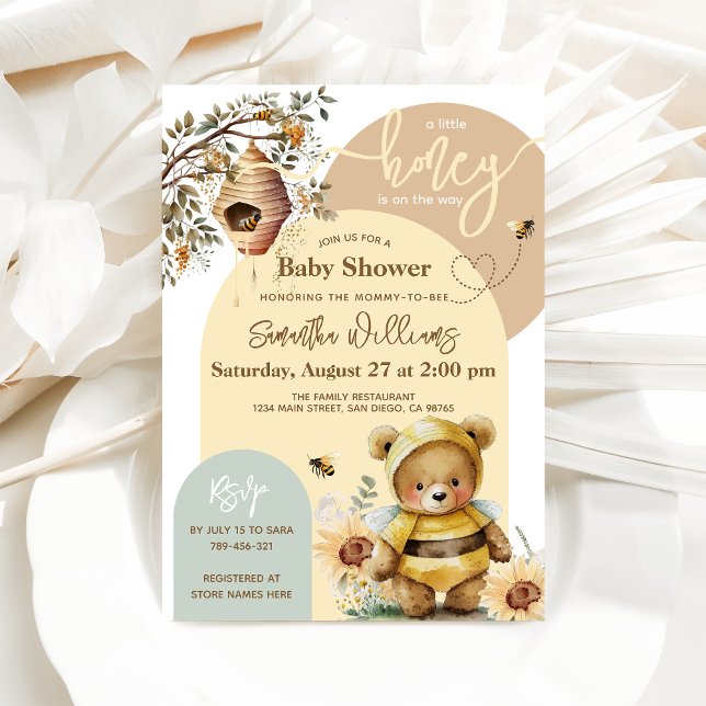 Little honey Bee Bear Baby Shower Invitation (Creator Uploaded)