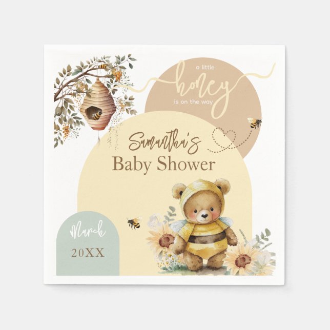Little honey Bee Bear Baby Shower Napkin (Front)