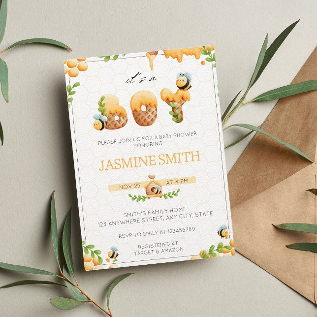 Little Honey Bee Boy Baby Shower Invitation (Creator Uploaded)