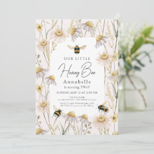Little Honey Bee Chamomile Boho Pink Birthday Invitation