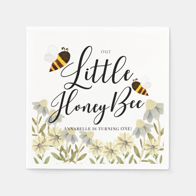 Little Honey Bee Daisy Girl Birthday Napkin (Front)