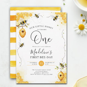 Little Honey Bee-Day Watercolor Comb 1st Birthday Invitation