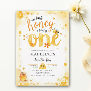 Little Honey Bee Day Watercolor Cute 1st Birthday Invitation