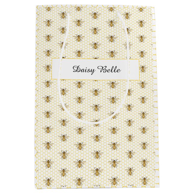 Little Honey Bee On The Way Yellow Baby Shower Medium Gift Bag (Front)