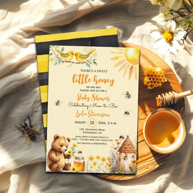 Little Honey Bee Teddy Bear Baby Shower Invitation (Creator Uploaded)