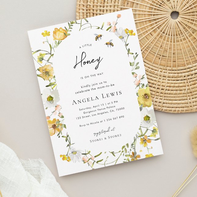 Little Honey Bee Yellow Floral Baby Shower Invitation (Creator Uploaded)