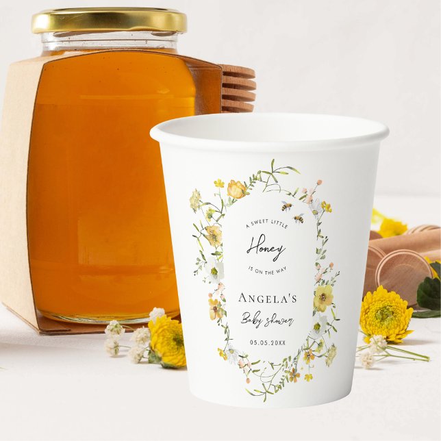 Little Honey Bee Yellow Wildflowers Baby Shower Paper Cups (Creator Uploaded)
