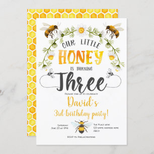 Little Honey, Bumble bee, Bee,Boy,  3rd birthday Invitation