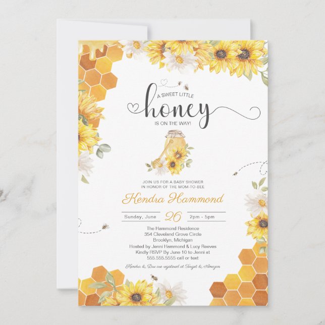 Little Honey Bumble Bee & Sunflower Baby Shower Invitation (Front)