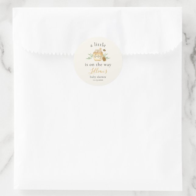 Little Honey Is On The Way Bee Baby Shower Favor Classic Round Sticker (Bag)