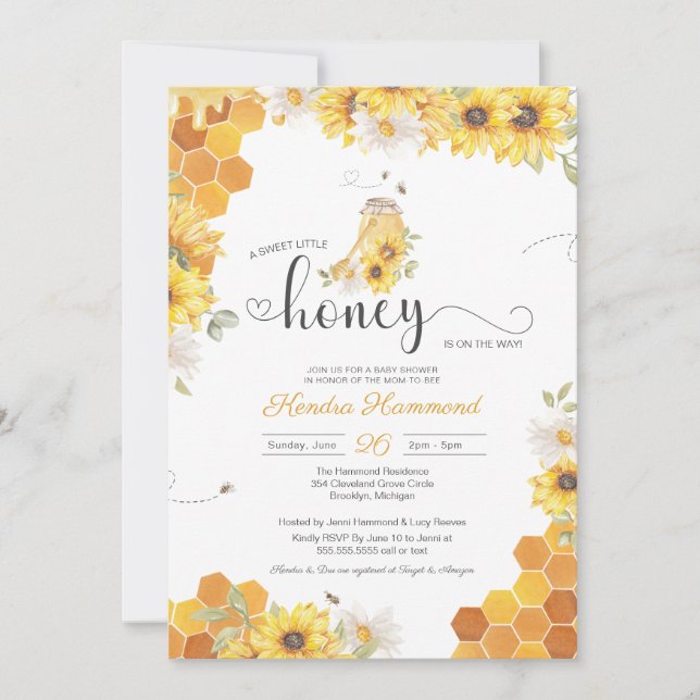 Little Honey, Mum-to-bee Sunflower Baby Shower  Invitation (Front)