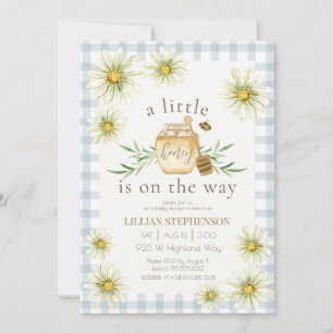 Little Honey On The Way Bee Blue Baby Shower  Invitation