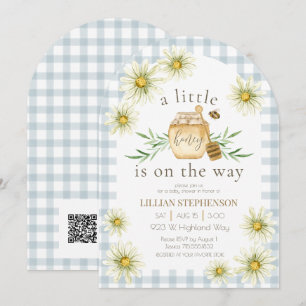 Little Honey On The Way Bee Blue Baby Shower QR Invitation