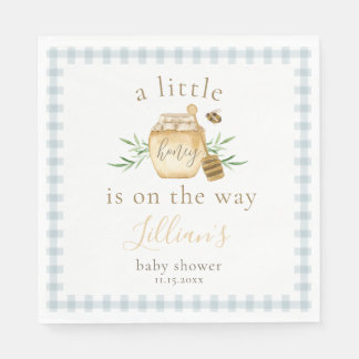 Little Honey On The Way Blue Gingham Baby Shower Napkin