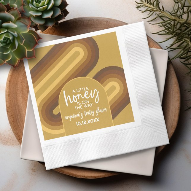 Little Honey on the Way Retro Stripes Baby Shower Napkin (Custom Party Napkins)