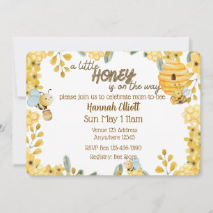 Little Honey On The Way Yellow Bee Baby Shower Invitation