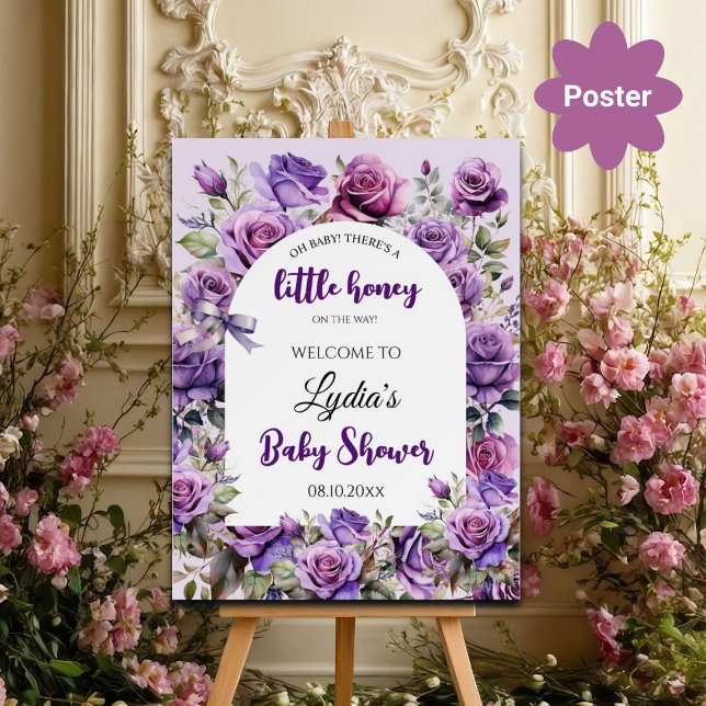 Little Honey Purple Roses Baby Shower Welcome Poster (Creator Uploaded)