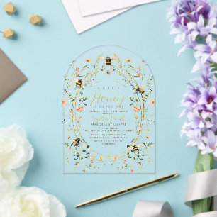 Little Honey Wildflower Bee Baby Shower Acrylic Invitations
