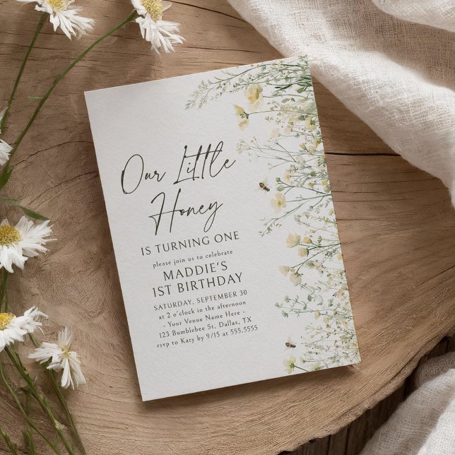 Little Honey Wildflower Bee Birthday Invitation (Creator Uploaded)
