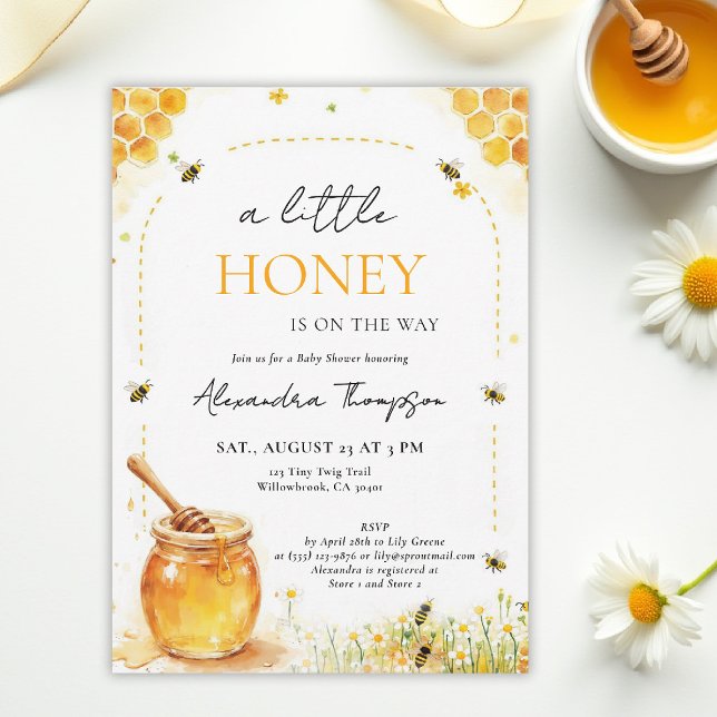 Little Honey Wildflowers Summer Arch Baby Shower Invitation (a little honey baby shower bee theme invitation spring summer watercolor elegant floral bumblebee)