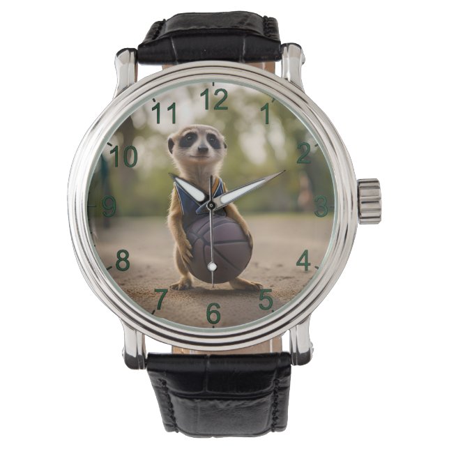 Little Hoop Star: Baby Meerkat Holding Basketball Watch (Front)