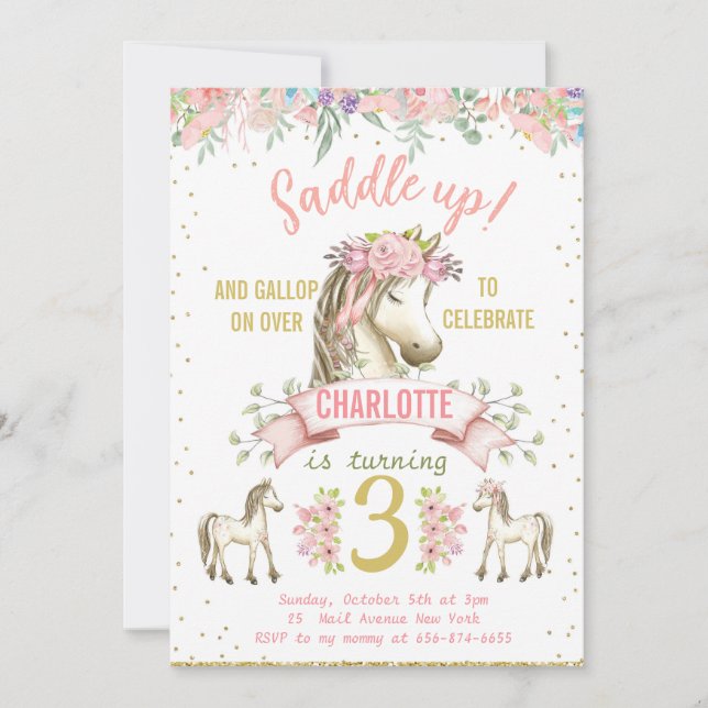 Little Horse Pony Cowgirl Birthday Invitation (Front)