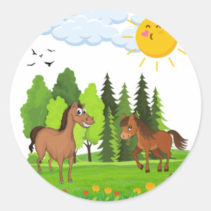 Little horses design for kids classic round sticker
