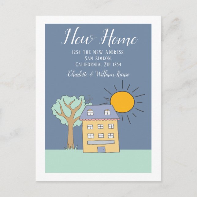Little House And Tree With Sun New Home Announcement Postcard (Front)