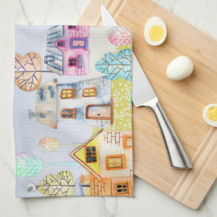Little house landscape tea towel
