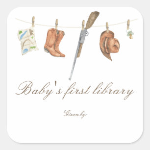 Little Hunter Baby shower - baby's first library Square Sticker