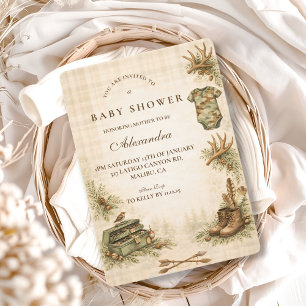 Little Hunter Woodland Keepsake Baby Shower Invitation
