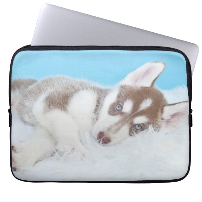 Little Husky Puppy Laying on a Blanket Laptop Sleeve (Front)