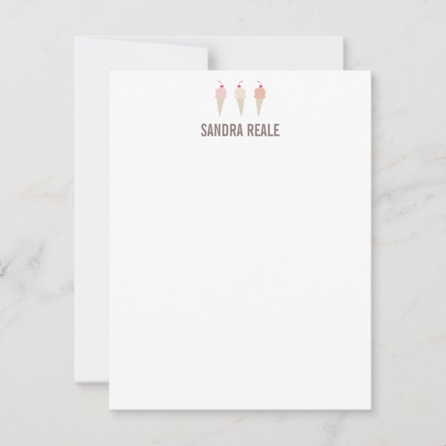 Little Ice Cream Cone Trio Personal Note Card (Front)
